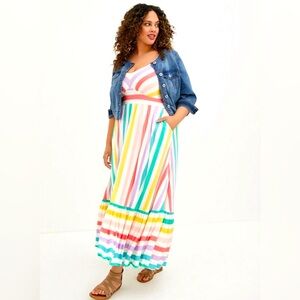 TORRID Rainbow Stripe Super Soft Maxi Tiered Dress EUC Size 1